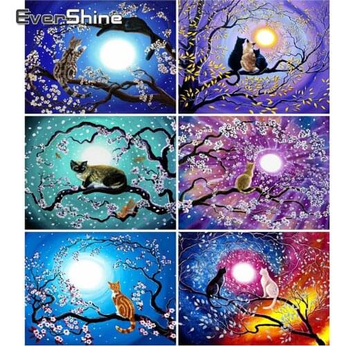 EverShine 5D Diamond Embroidery Full Drill Square Animal Diamond Painting Cat Mosaic Moon Rhinestone Cross Stitch Handmade Hobby
