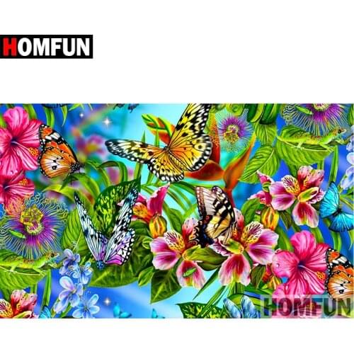 HOMFUN Diamond painting "Flower butterfly" Full Square/Round Drill Wall Decor Inlaid Resin Embroidery Craft Cross stitch A08693