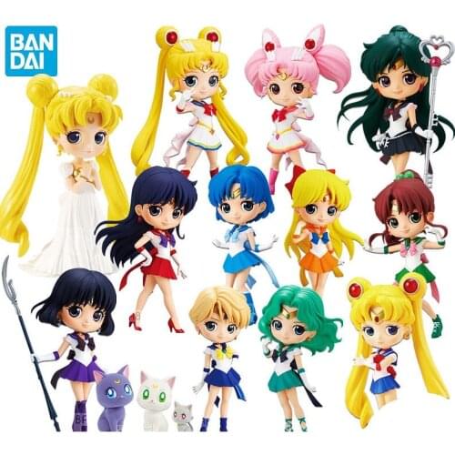 Bandai Qposket Sailor Moon Wedding Dress Anime Characters Figure Desktop Ornaments Collectible Model Toys Pvc Model Cartoon Toys