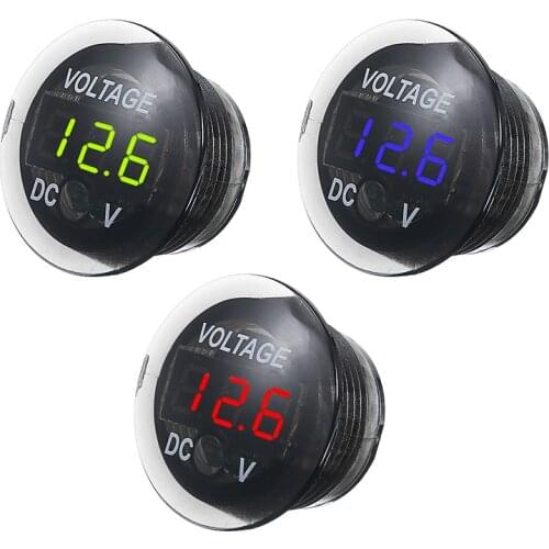 Mini Digital Volt Voltage Meter Tester Monitor Display Voltmeter Round Waterproof Auto Boat Car Motorcycle Volt Meter