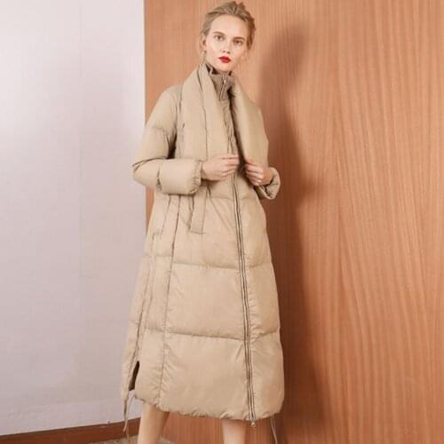 Long female winter down jackets women scarf collar duck down clothes thick tide korean style coats loose new arrival overcoats