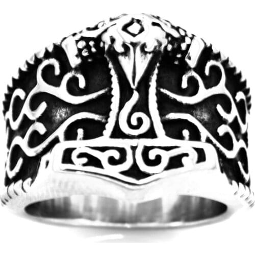 FANSSTEEL Stainless Steel Jewelry Tribal Flower Thors Hammer Ring FSR20W68