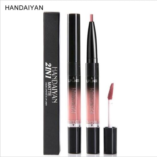 HANDAIYAN 2In1 Matte Velvet Lip Gloss Dual Use Lipstick Waterproof Lasting Nude Sexy Red Pigments Double-end Lipstick T1241