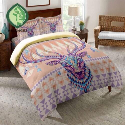 HELENGILI 3D Bedding Set Deer Print Duvet Cover Set Bedclothes with Pillowcase Bed Set Home Textiles #YC-342
