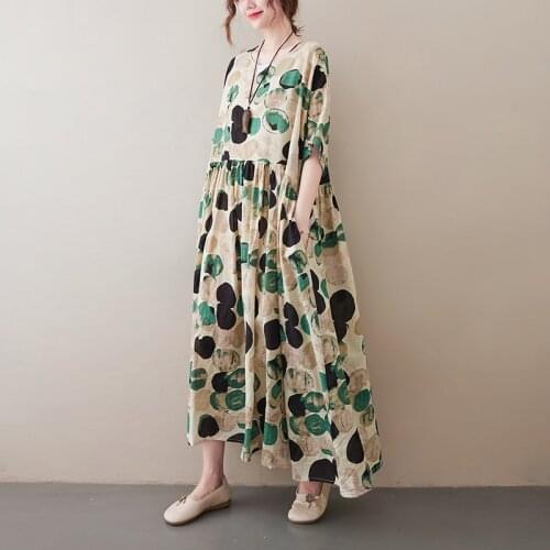 Thin Soft Cotton Loose Summer Dress Print Floral Prairie Chic Travel Casual Beach Style Dress Plus Size Women Long Maxi Sundress
