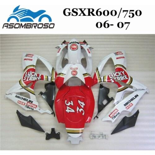 Custom Injection Fairing For Suzuki 2006 GSXR600 GSXR750 2007 ABS Fairings kit GSX R750 06 07 red Lucky Strike Motorcycle parts