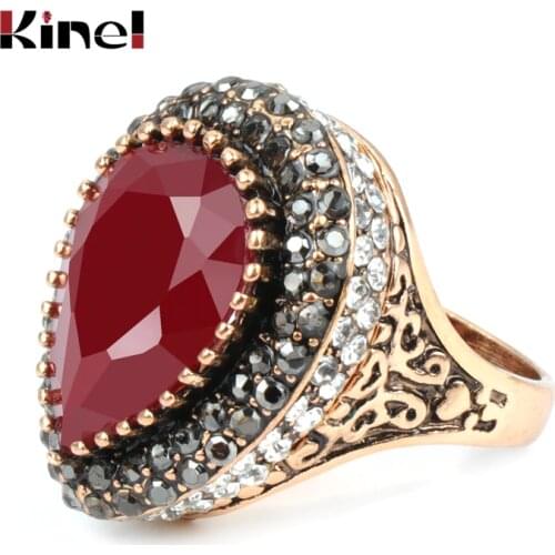 Kinel Luxury Fashion Dubai Gold Big Ring For Women Red Resin Turkish Jewelry Wedding Rings Best Friends Gift 2019 New