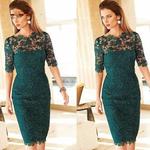 Cocktail jurken Emerald for Wedding Plus Size Prom Groom Dinner 2021 short Green Lace Mother of the Bride Dresses