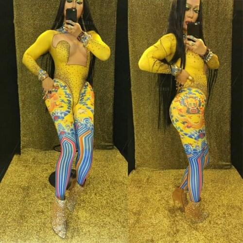 Nightclub Party Chinese Style Dragon Printed Jumpsuit Sexy Festival Outfits Men/Women Gogo Dancer Singer Stage Costume DNV15077