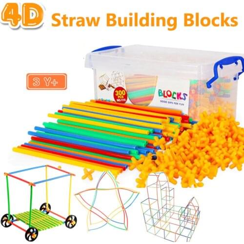 100-700pcs 4D Straw Building Blocks Tunnel Shaped Stitching Inserted Construction Assembling Blocks Toys for Children Gifts