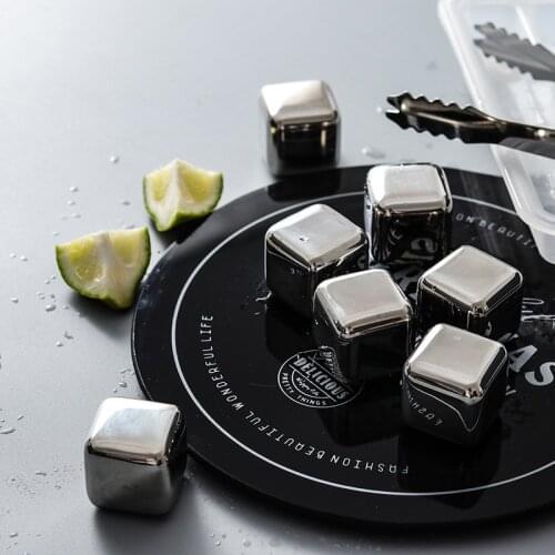 4/6/8pcs Stainless Steel Ice Cubes Beer Cooler Reusable Chilling Stones For Whiskey Wine Chilling Rock Party Bar Tools Gift Pack