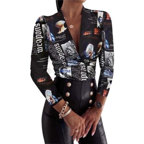 Leopard Print Plus Size Shirt Women Clothes Summer Sexy Deep V-neck Long Sleeve Slim Tops Female Elegant Streetwear Blouse