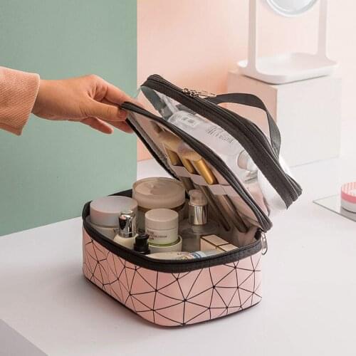 Fashion Women See Through Double Layer Travel Cosmetic Makeup Bags Wash Storage Bags Box