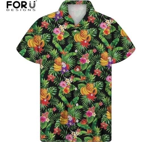 FORUDESIGNS Mens Casual Short Sleeved Shirts Hwaiian Flower Pineapple Print Clothing Chemise Men Shirt Tops Plus Size Dropship