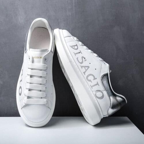 2021 New Men Leather SKateboard Shoes Street Sneaker Athletic Sports Shoes for Men Height Increase off Letter White Footwear