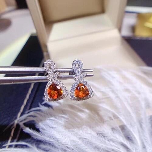 New Natural Fanta Stone Earrings 925 Silver Lady Earrings Main Stone Size Triangle 4x4mm