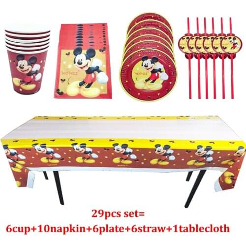 Red Mickey Mouse Childrens Theme Birthday Party Arrangement Decorative Paper Cup Draw Flag Tablecloth Disposable Party Supplies