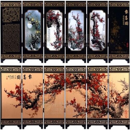Office Table MINI Folding Screens 6 Joined Panels Decorative Painting Wood Byobu 47x24x0.6cm Plum Blossoms