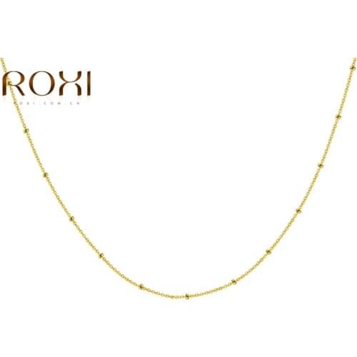 ROXI Real 925 Sterling Silver Necklace for Women Girl Jewelry Gold Silver Color Ball Beads Chain Necklace Collar Choker Necklace