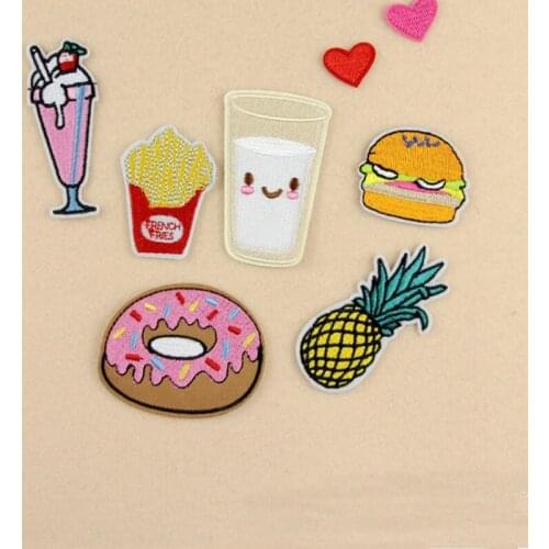 Food Cloth Patch Cute Embroidered Patches Iron On Cartoon Patches For Kids Clothes Stickers Jacket
