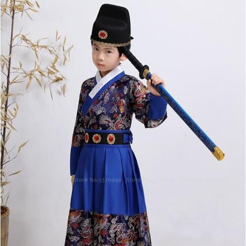 Traditional Chinese Style Hanfu Children Boy Cloak Guard Samurai Knight Party Cosplay Costume Kids Tang Suit Performance Outfits