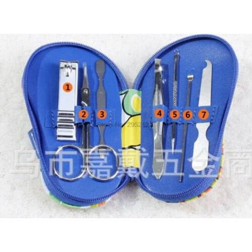 By DHL 200set 7pcs/set slippers shaped Nail Art Manicure Nail Care Tool with Mini Finger Cutter Clipper File Scissor Tweezers