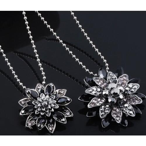 Spider mans Gift Black Dahlia Pendant Necklace High Quality Crystal Flower Necklaces For Women Ball Chain Necklace