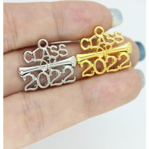 8Pcs/Lot--Year Charms 23*17mm Antique Silver Gold Tone Graduation Class Of 2022 Pendant For Necklace Earring Diy Jewelry Making