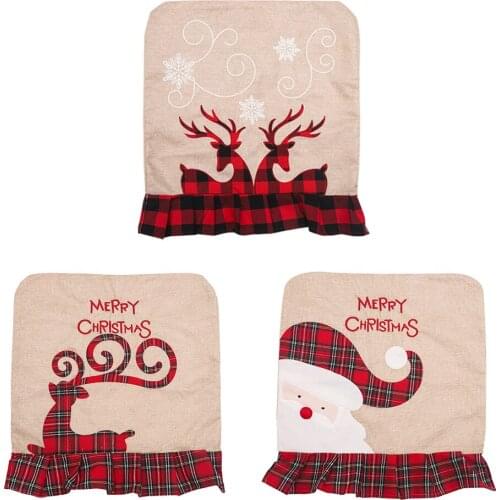 Practicality Elk Old Man Pattern Nonwoven Chair Covers Christmas Decor Dinner Chair Xmas Chair Back Covers Home Party Decoration
