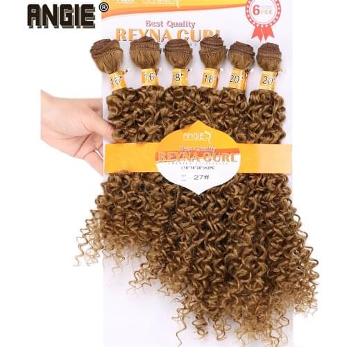 ANGIE Golden Color Synthetic Hair Bundles Afro Kinky Curly Wave Hair Extensions Pure Color Fiber Hair Weaving