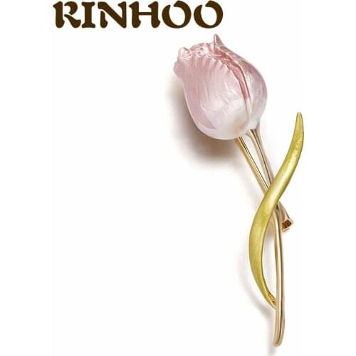 RINHOO New Small Fresh Tulip Brooches For Women Noble Enamel Flower Brooch Weddings Office Party Plant Brooch Pins Gifts