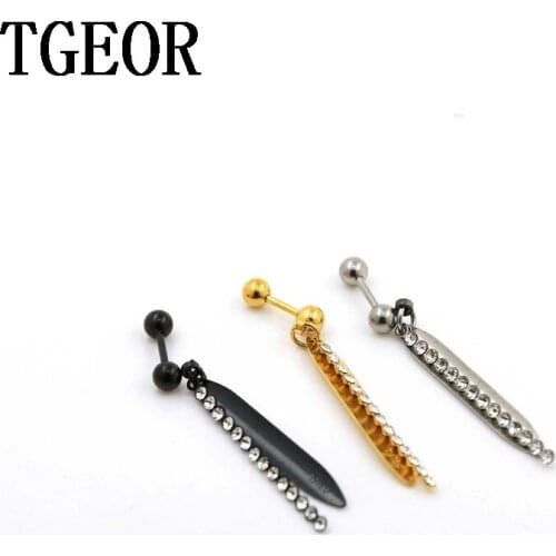 Charm 1 pair 16G long leaf gem line crystals surgical Stainless Steel ear tragus piercing earring HOT