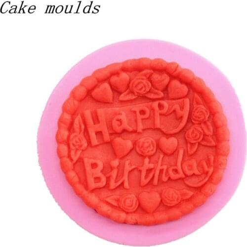 Silicone mold K135 happy birthday round shape baking mold Fondant cake mold chocolate mold Decoration tools