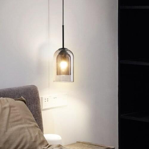 Modern Simple Iron Restaurant Single-Head Glass Pendant Lights Nordic Creative Study Bar Cafe Bedroom Bedside Small Hanging Lamp