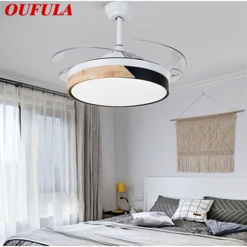 OUFULA Ceiling Fan Light Invisible Lamp Remote Control Modern Simple Cartoon LED For Home Children Bedroom