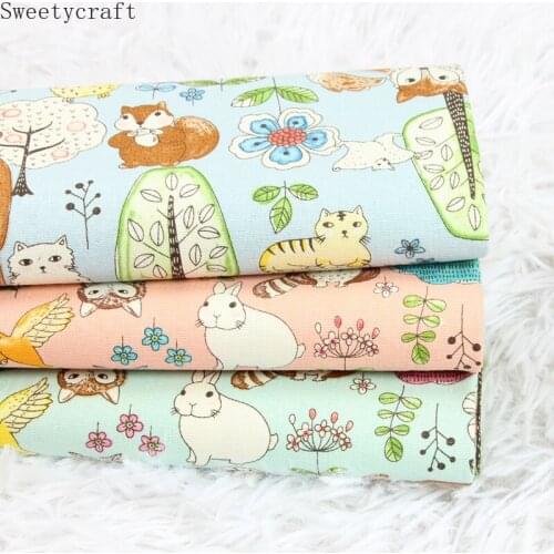 110x45cm Thick cotton Linen fabric by Yard Animal Forest print Cloth Handmade Sewing Patchwork Material Accessories Home Textile
