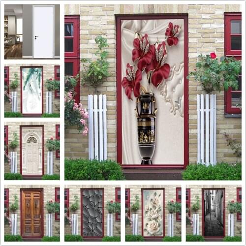 3D View Flower Door Mural Vinyl Self-adhesive Wallpaper Waterproof Stickers Decals Home Decor Kaleidoscope Posters deurstickers