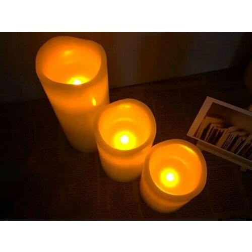 Wavy edge Flameless Flickering LED Pillar Candle Remote controlled w/timer Paraffin Wedding Home Bar table Decor 7.5cm(D)-AMBER