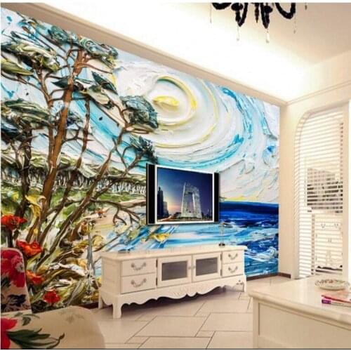 Wellyu Custom large - scale murals creative fashion hand - painted three - dimensional painting landscapes TV backdrop