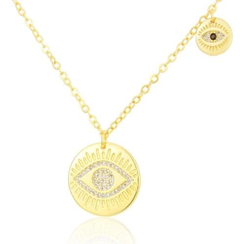 WTLTC Boho Big Small Double Disc Coin Pendant Necklaces CZ Stone Eye Initial Necklace New Ins Round Jewelry for Women 2021 Gifts