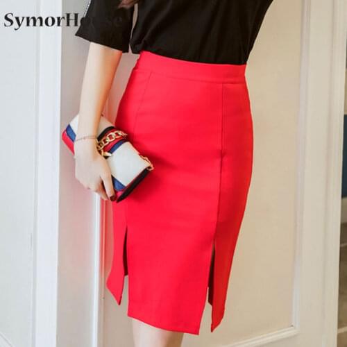 High stretch Pencil Skirts Women Plus Size Open Slit Elegant Ladies Office Skirt Casual OL Slim Fit Bodycon Knee Length Skirt