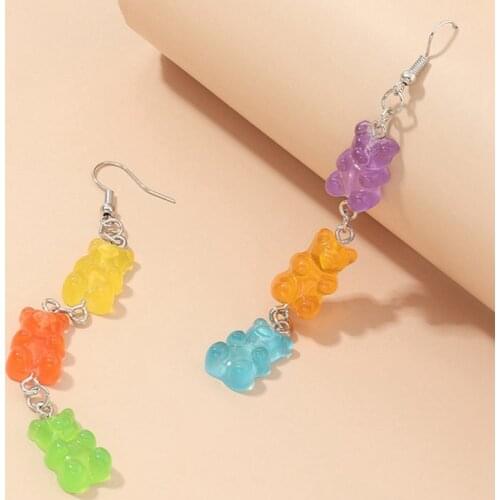 Funny Colorful Cartoon Animal Bear Earring Lovely Resin Bear Candy Color Earring for Women&Girl Daily Jewelry Unique Party Gift
