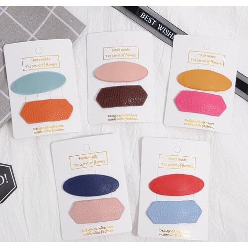 2Pcs/Set New Kids Hair Accessories Colorful Leather Hairpins Children BB Clip Girls Cute Polygon Multicolor Hair Clips Barrettes