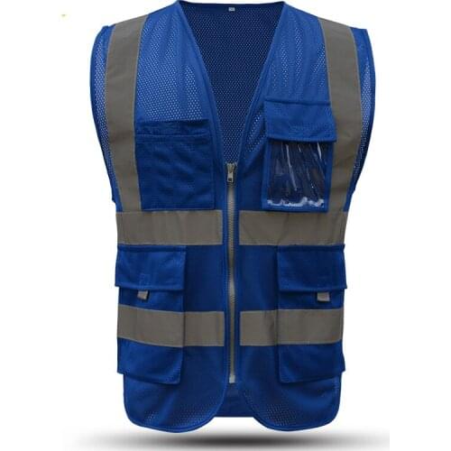 Motorcycle Safety Vest Reflective Hi Vis Vest With Zipper And Pockets Breathable Mesh Waistcoat