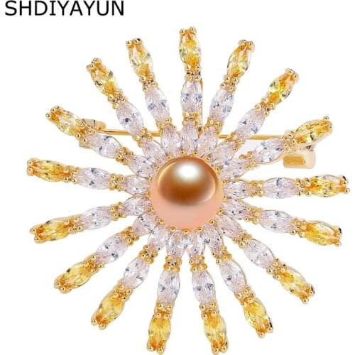 SHDIYAYUN 2019 Pearl Brooch For Women Guality Gold Round Brooches Pins Natural Freshwater Pearl Fine Jewelry Accessories Gift