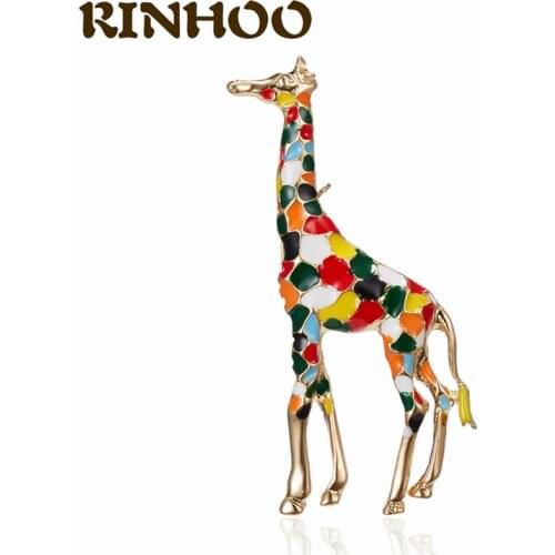 RINHOO Cute Giraffe Brooch Pin Gold Color Metal Colorful Fawn Animal Brooches for Women Girl Fashion Jewelry Birthday Party Gift