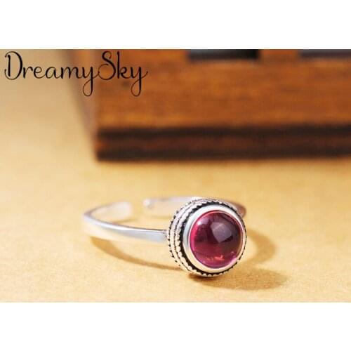 DreamySky Boho Silver Color Red Crystal Rings for Women Jewelry Retro Big Antique Rings Girls Christmas Gifts Anillos