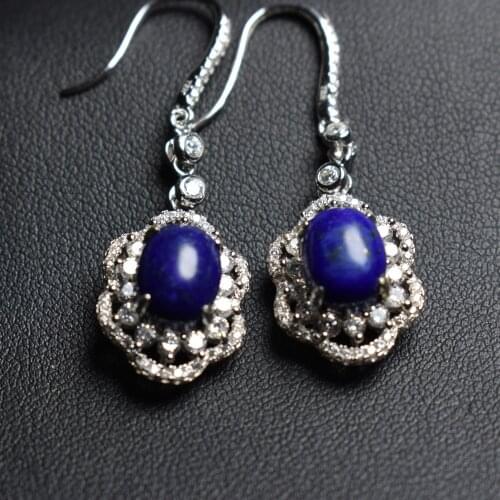 On Sale Fine Jewelry real high quality 925 sterling Silver 100% Natural blue lapis Gemstone Earrings For Women Fine earrings