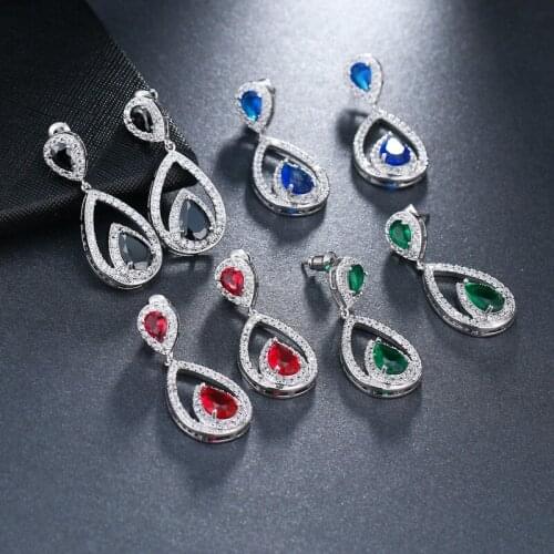 EMMAYA New Year Gift Top CZ Paved Peacock Tail Christmas Big Dangle Drop Earrings For Women Wedding Jewelry