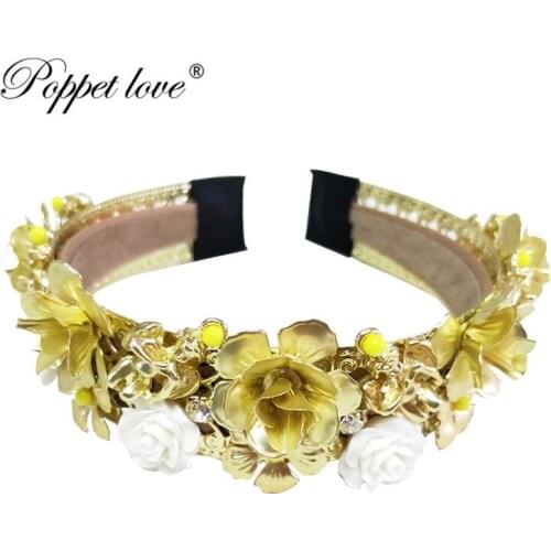 Fashion Gold Vintage Women Flower Baroque Good Quality Hairband Luxury Crystal gem Headband Bridal Jewelry